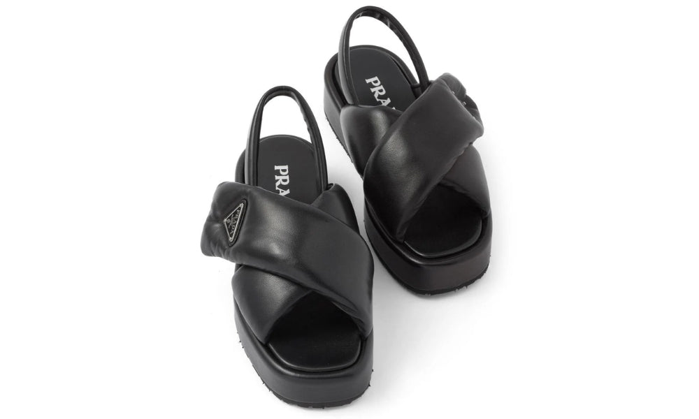 Prada triangle-logo padded sandals "Black"