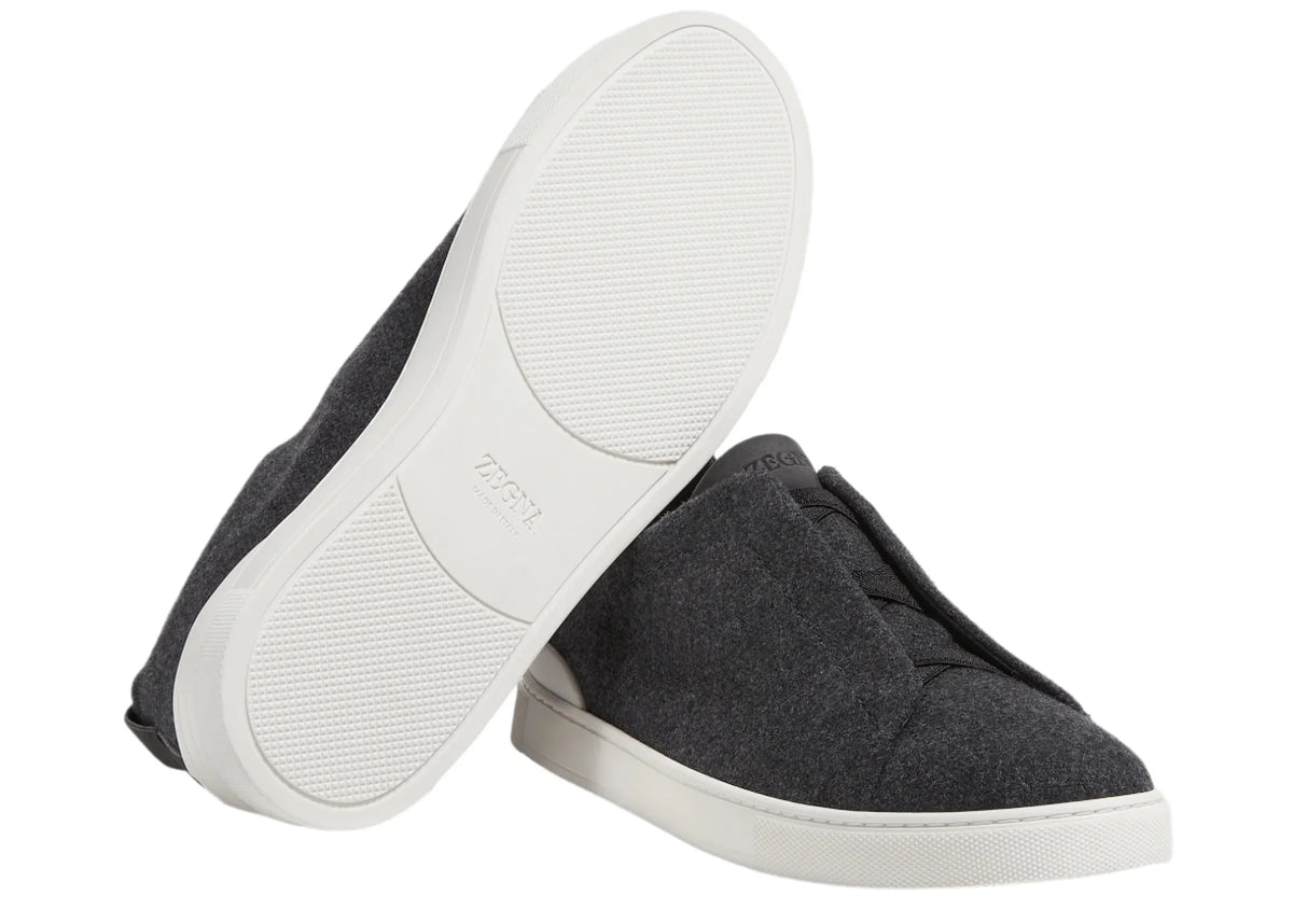 Zegna Triple Stitch Canvas Slip-On Sneakers "Black"