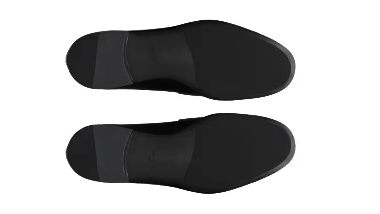 PRADA Plaque Loafer Black Saffino Leather