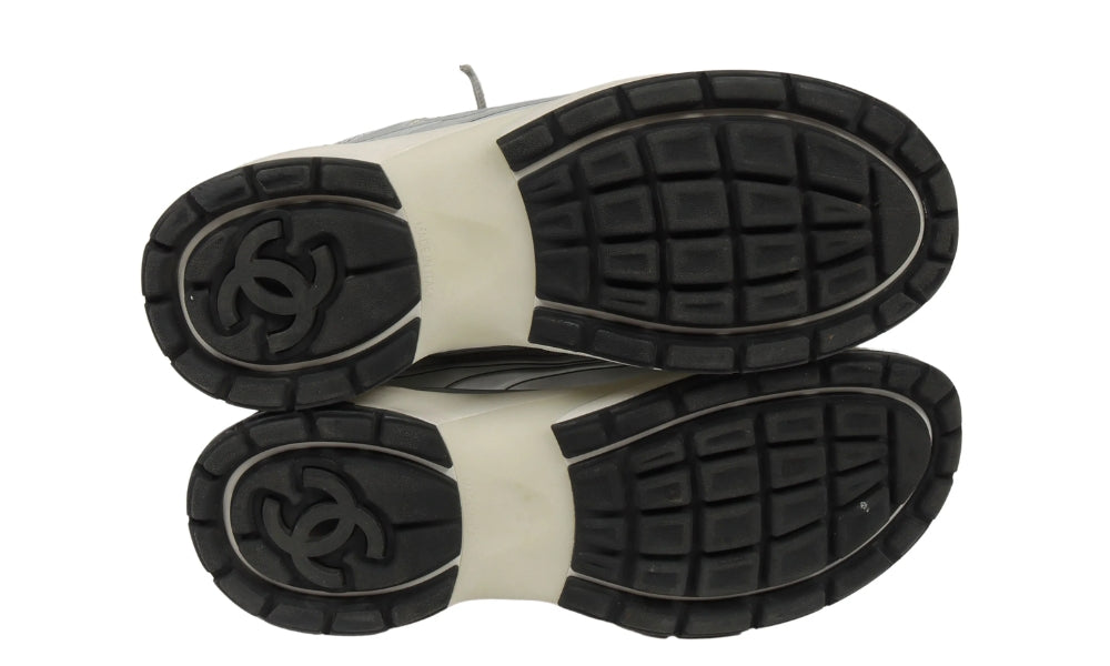 Chanel Fabric & Laminated Light Gray & Silvered Low Top Sneakers