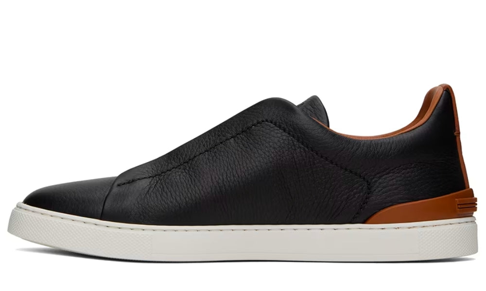 ZEGNA Black & Brown Deerskin Triple Stitch Sneakers