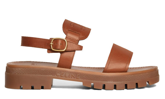 Celine Clea Triomphe Sandal In Calfskin Vegetal Tanning Tan