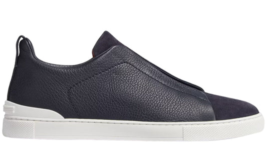Zegna Leather And Suede Triple Stitch "Navy Blue"