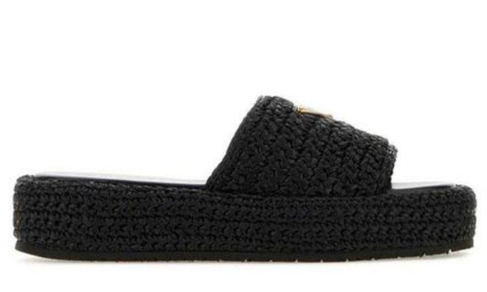 Prada logo-plaque crochet sandals 'Black'