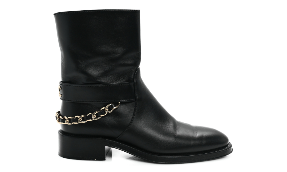 Chanel  Calfskin Chain Short Boots "Black"
