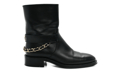 Chanel  Calfskin Chain Short Boots "Black"