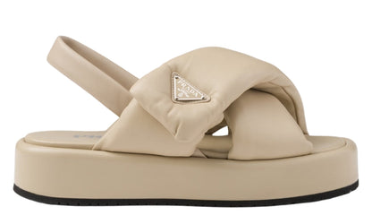 Prada triangle-logo padded sandals "Beige"