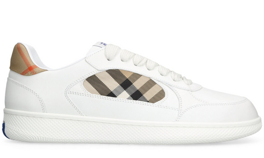 Burberry  Leather and Check Terrace Sneakers  "White Sand"