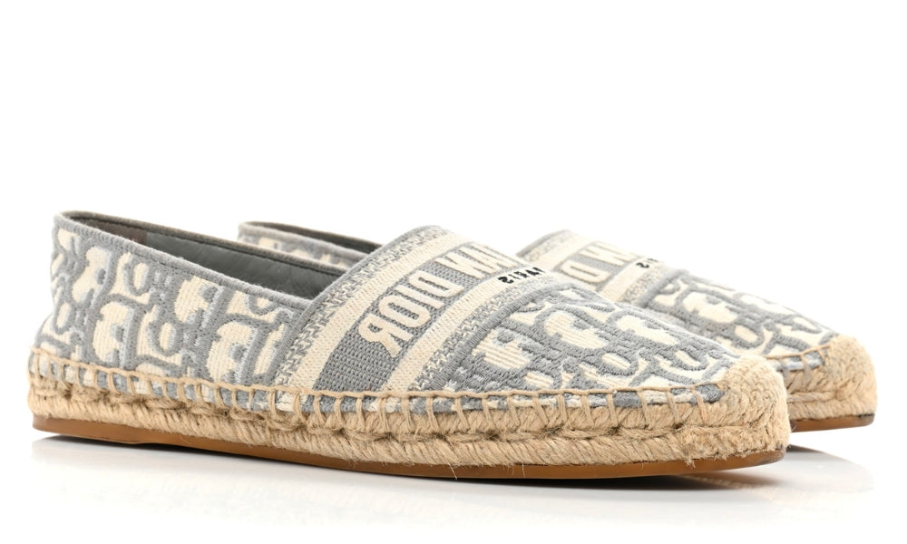 CHRISTIAN DIOR Oblique Embroidered Granville 15mm Espadrilles 37 Grey Stone