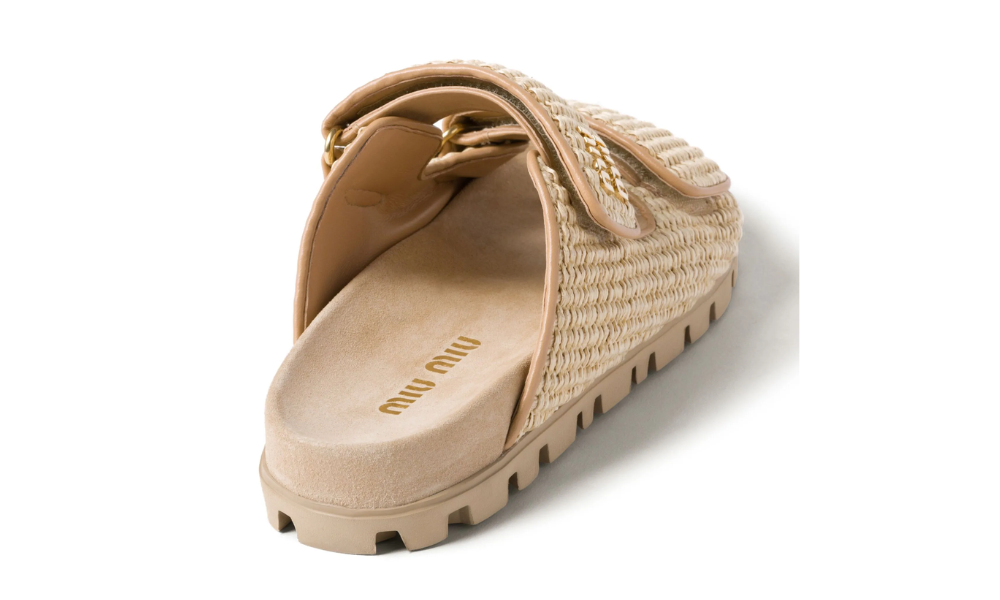 Miu Miu touch-strap raffia sandals "Sand Beige"