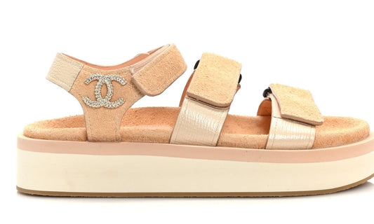 CHANEL Suede Calfskin Velcro "Beige"