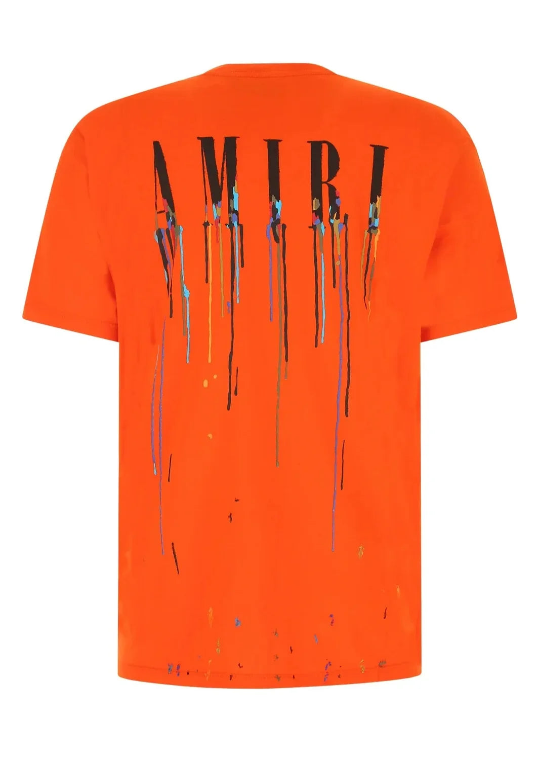 Amiri Orange Paint Drip Logo Crewneck T-Shirt