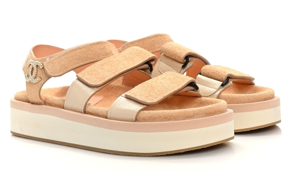 CHANEL Suede Calfskin Velcro "Beige"