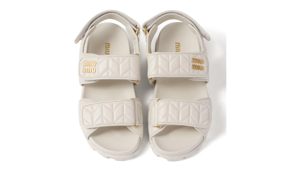 Miu Miu matelassé logo-plaque sandals "white"