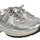 Chanel Fabric & Laminated Light Gray & Silvered Low Top Sneakers