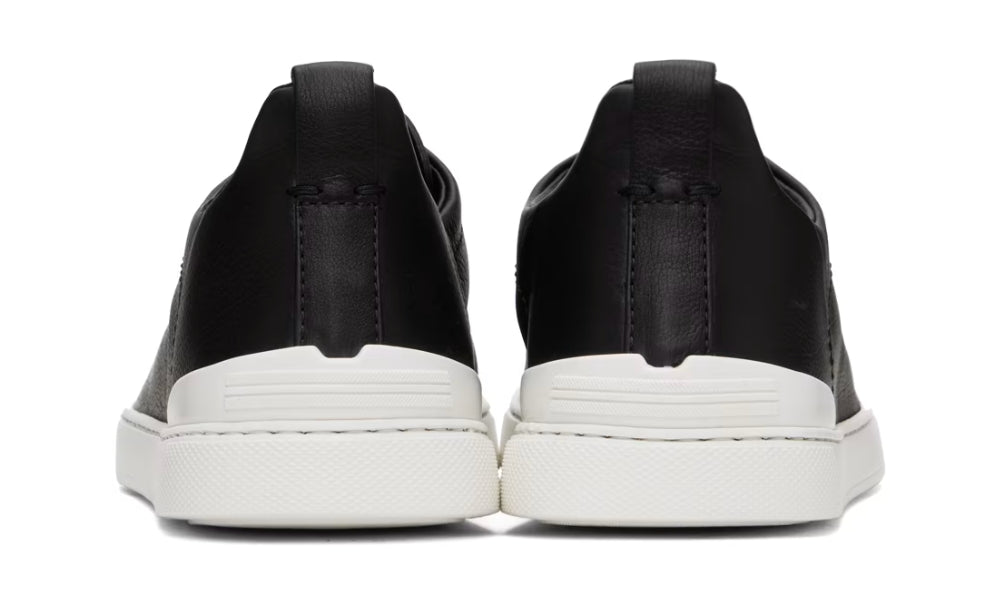 ZEGNA Black Leather Triple Stitch Sneakers