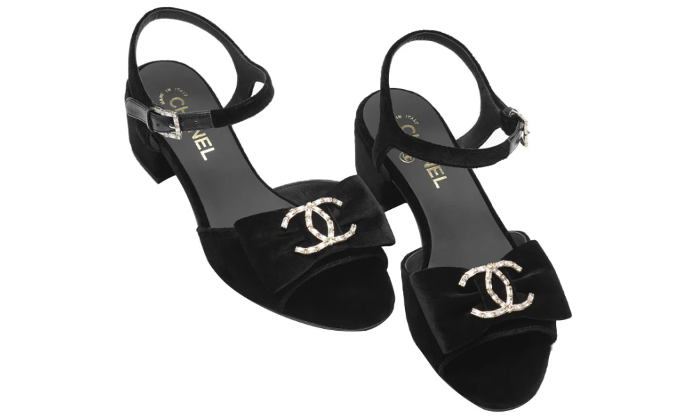 Chanel Sandals Velvet  Strass Metal "Black"