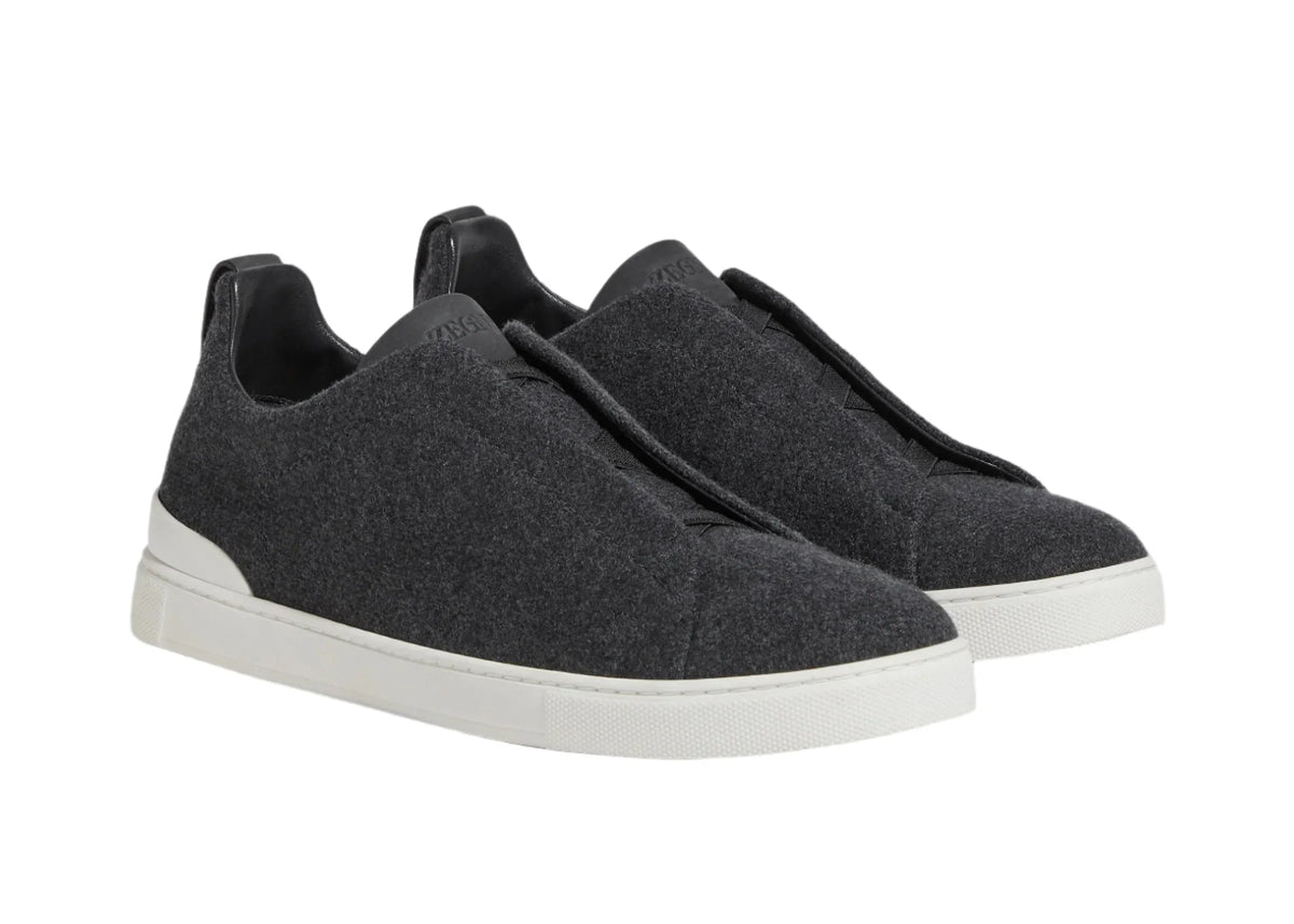 Zegna Triple Stitch Canvas Slip-On Sneakers "Black"