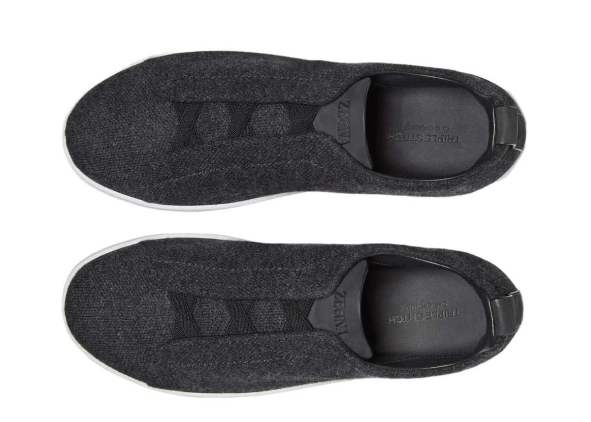 Zegna Triple Stitch Canvas Slip-On Sneakers "Black"