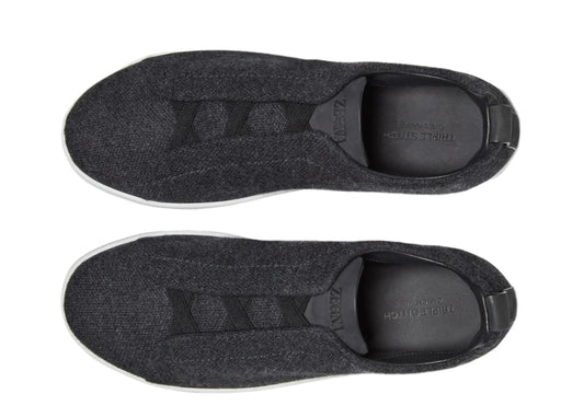 Zegna Triple Stitch Canvas Slip-On Sneakers "Black"