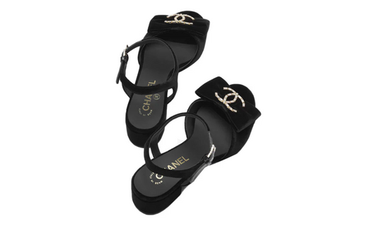 Chanel Sandals Velvet  Strass Metal "Black"