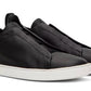 ZEGNA Black Leather Triple Stitch Sneakers