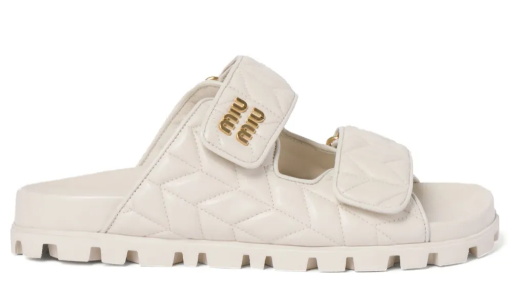 Miu Miu Matelassé Nappa Leather Slides "Optical White"