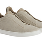 Zegna Light Beige Cotton Linen and Leather Triple Stitch Sneakers