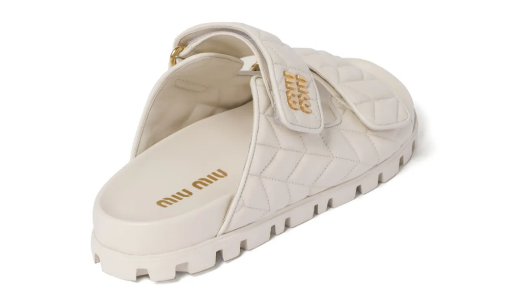 Miu Miu Matelassé Nappa Leather Slides "Optical White"