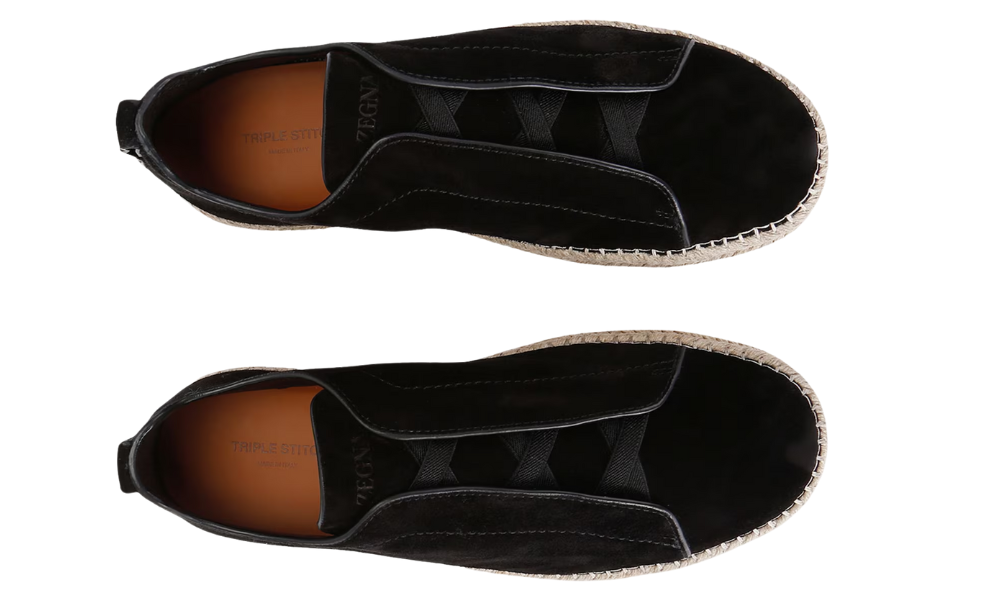 Zegna Suede Triple Stitch Espadrilles "Black"