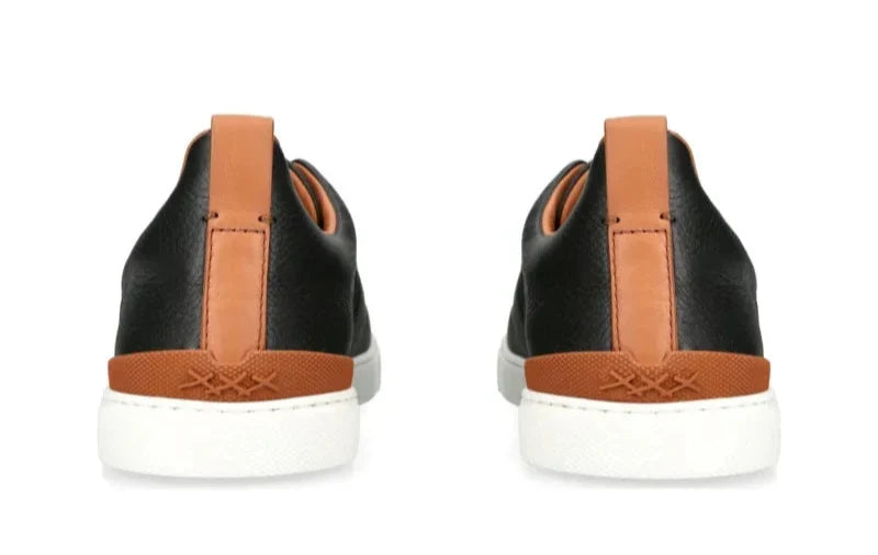 Ermenegildo Zegna Triple Stitch Black Deerskin Sneakers