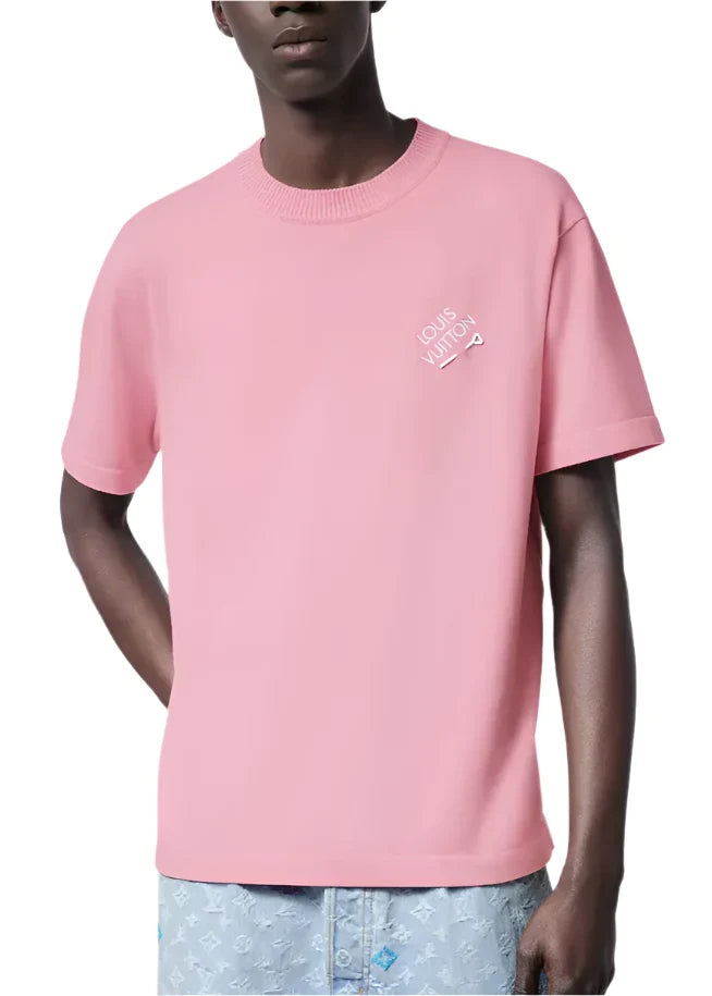 LV Embroidered Signature Short-Sleeved Cotton Crewneck Pink