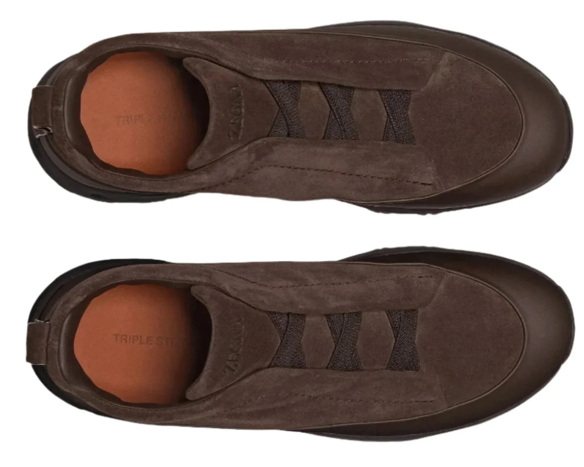 ZEGNA Triple Stitch Suede Sneakers "Brown"